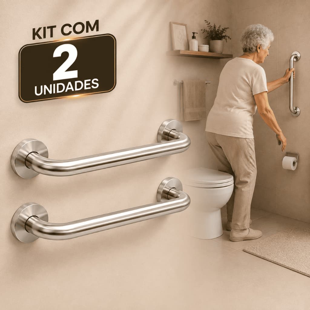 Kit 2 Barras De Apoio Banheiro 40cm e 60cm Suporte Acessibilidade Deficiente Físico E Idosos Alta Qualidade Inox