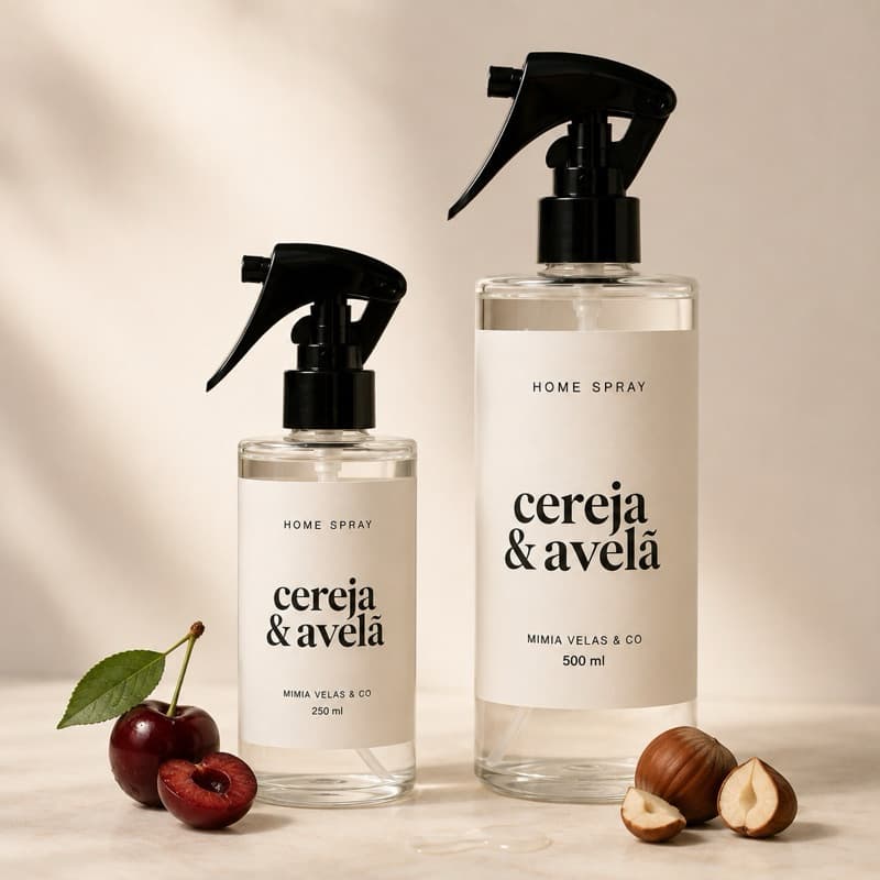 Home Spray Cereja & Avelã 500ml e 250 Aromatizador Ambiente Odorizante Cheirinho Casa Água Perfumada