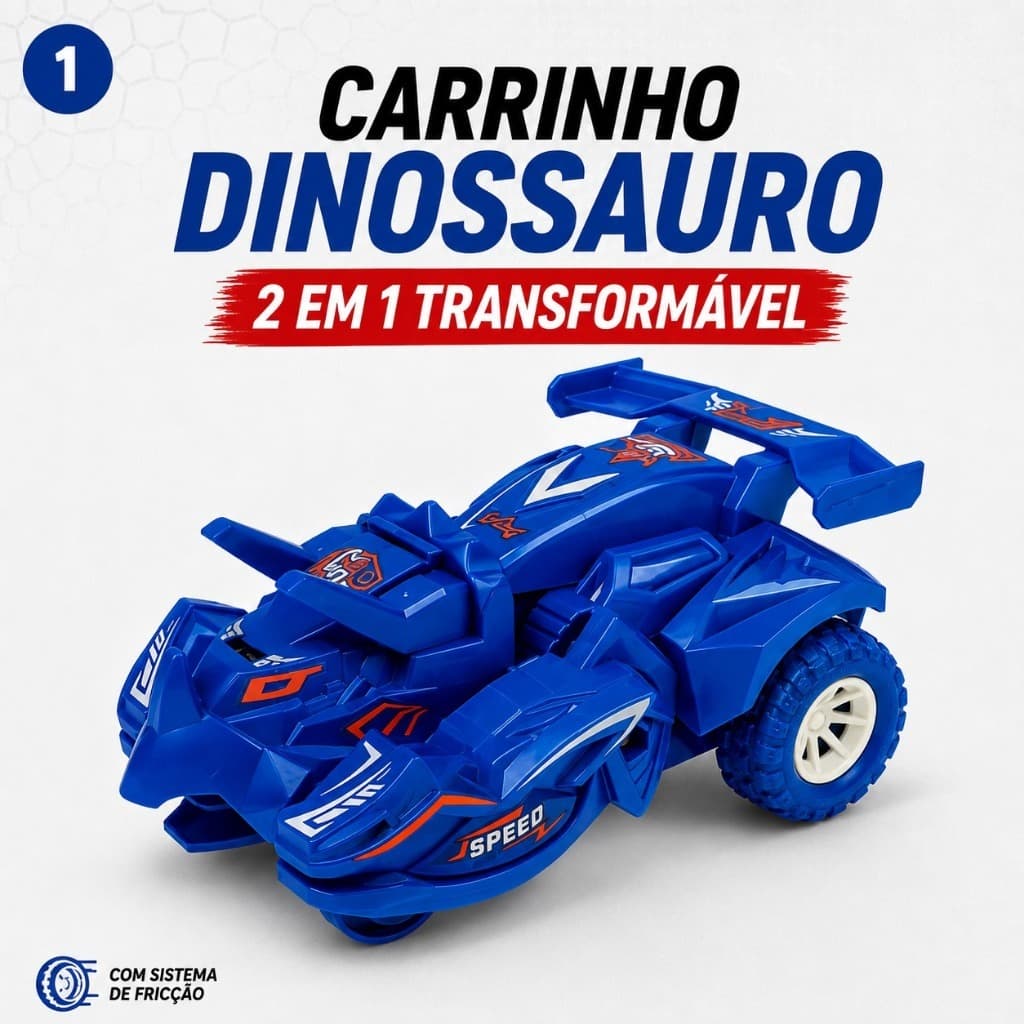 Carrinho Dinossauro Transformável 2 em 1 com Fricção Brinquedo Infantil