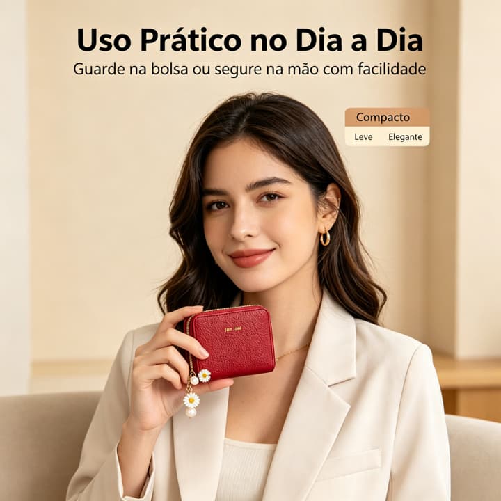 JAMI JAMI  Mini Carteira Feminina com Fecho de Zíper e Compartimentos para Cartões Notas e Documentos  D500
