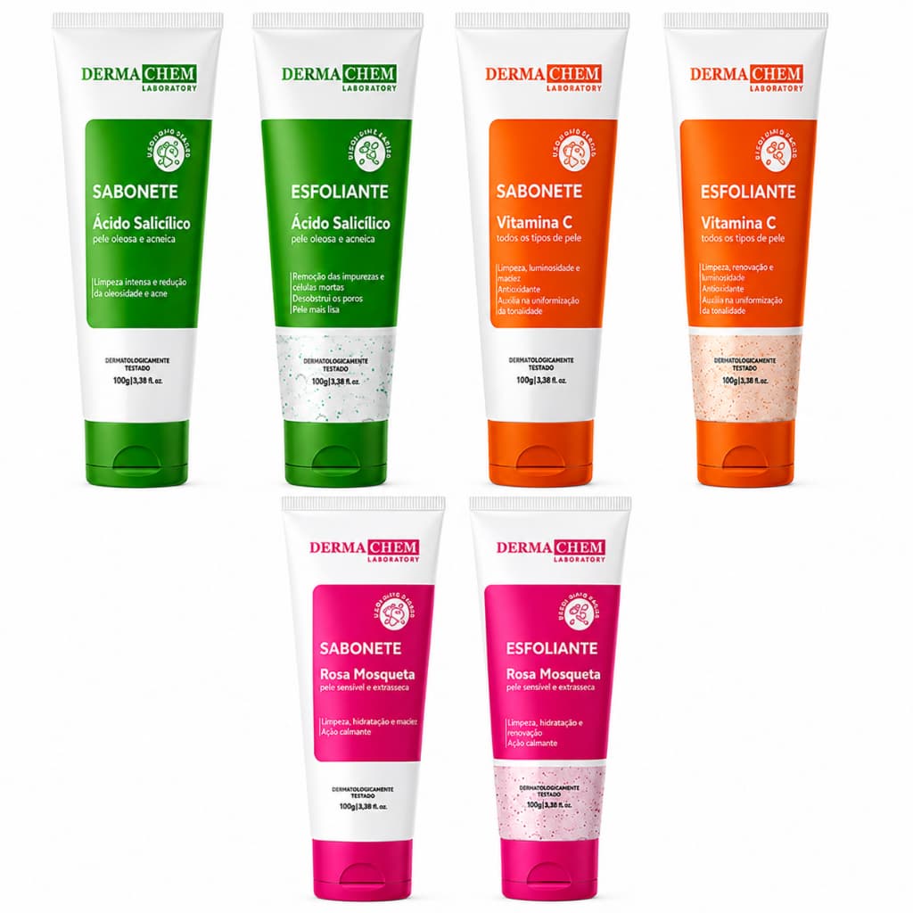 Kit Dermachem Skincare Sabonete Facial 100ml + Esfoliante Facial 100ml Limpeza e Cuidados com a Pele