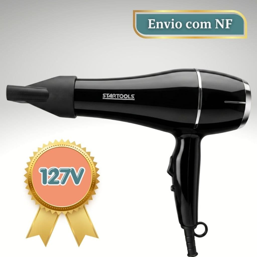 Secador Cabelo Profissional Salão Potente 1800W 127V Preto Turbo Secagem Rápida Jato Frio com Bico