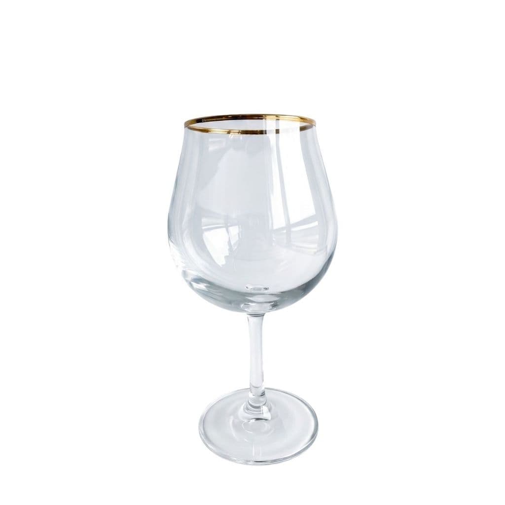 Taça de Vidro para Vinho 450ml com Borda Dourada – Taça Elegante para Vinhos, Drinks e Bebidas – Mesa Posta e Ocasiões E