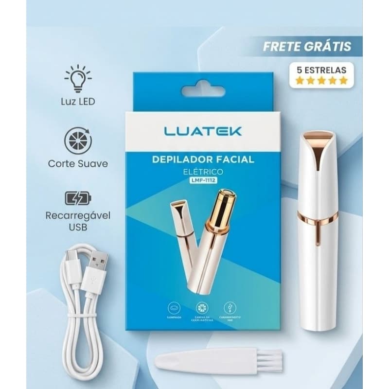 ​Depilador Facial Elétrico Batom Luatek LMF-1112 Recarregável USB Com Luz LED Removendo Pelos Sem Dor