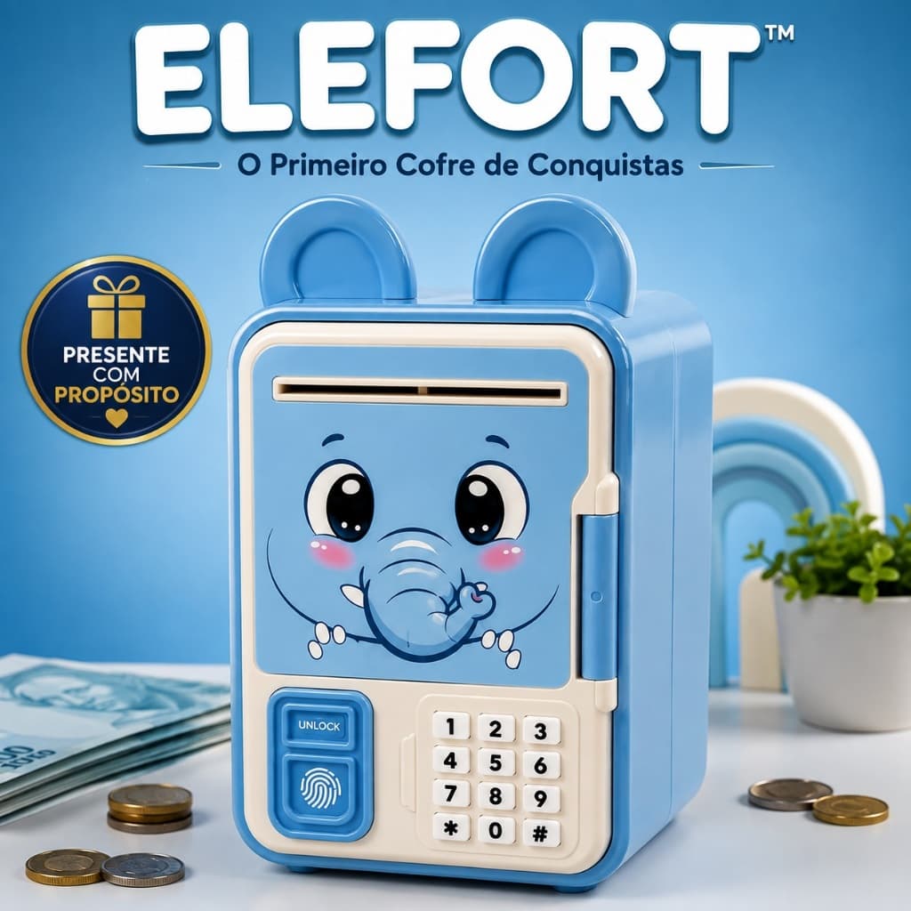 Cofrinho Eletronico Infantil Biometrico Senha Digital Divertido Seguro formato de Elefante