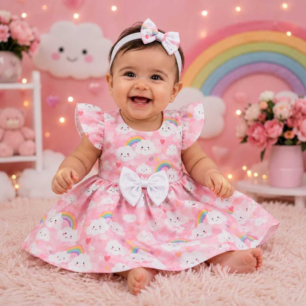 Conjunto Menina Bebê Carinho Temático Chuva de Amor +Laço de Cabelo +Calcinha (ac)