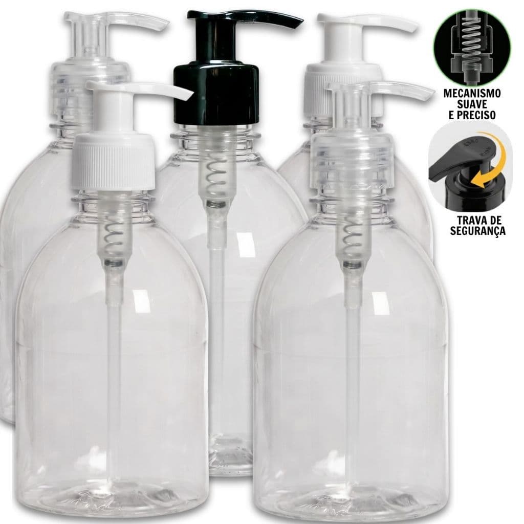 Kit 5 Frasco Pet Saboneteira com Válvula Pump Creme 500 ml