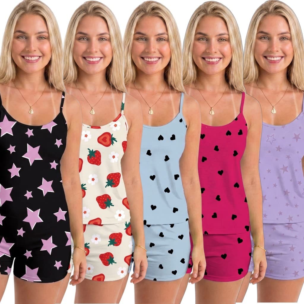 Kit Pijamas Feminino Baby Doll Short Doll Macio Pijama Conjunto Roupa Dormir Estampado