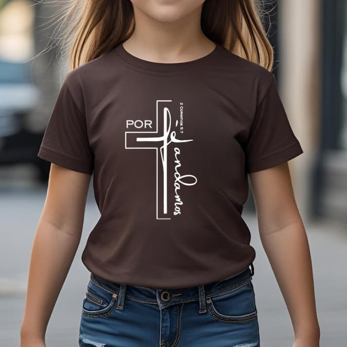 Camiseta Premium Infantil  Blusa T-Shirt Evangelica Jesus Por Fe Andamos 100% Algodão Linda Trevix!
