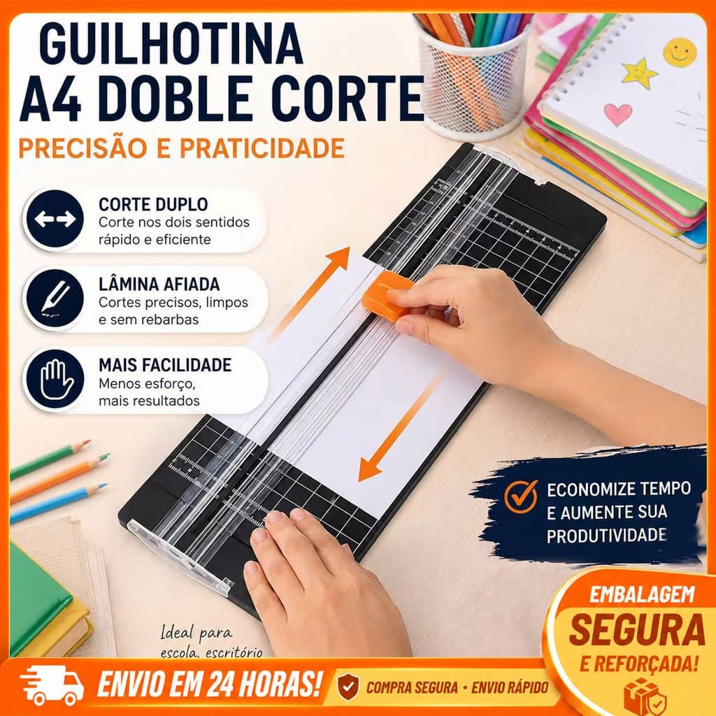Cortador de Papel A4 Guilhotina Dupla Direção Lâmina Afiada Corte Preciso para Escola Escritório