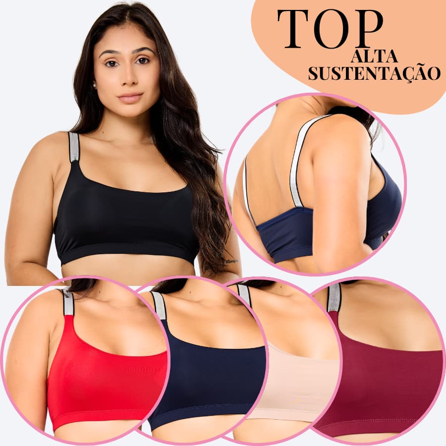 KIT Top Academia Sutiã Com Bojo Removível Microfibra Dupla Super Reforçado Com 10 Unidades