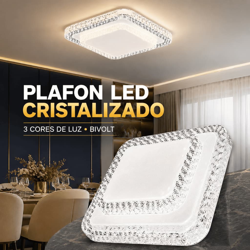 Luminária Plafon Céus Estrelado efeito estrela Painel LED Sobrepor Quadrado Brilho Cristal 40CM 50W