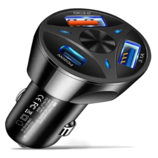 Carregador Para Carro Turbo Tipo C E Pd Rápido Preto