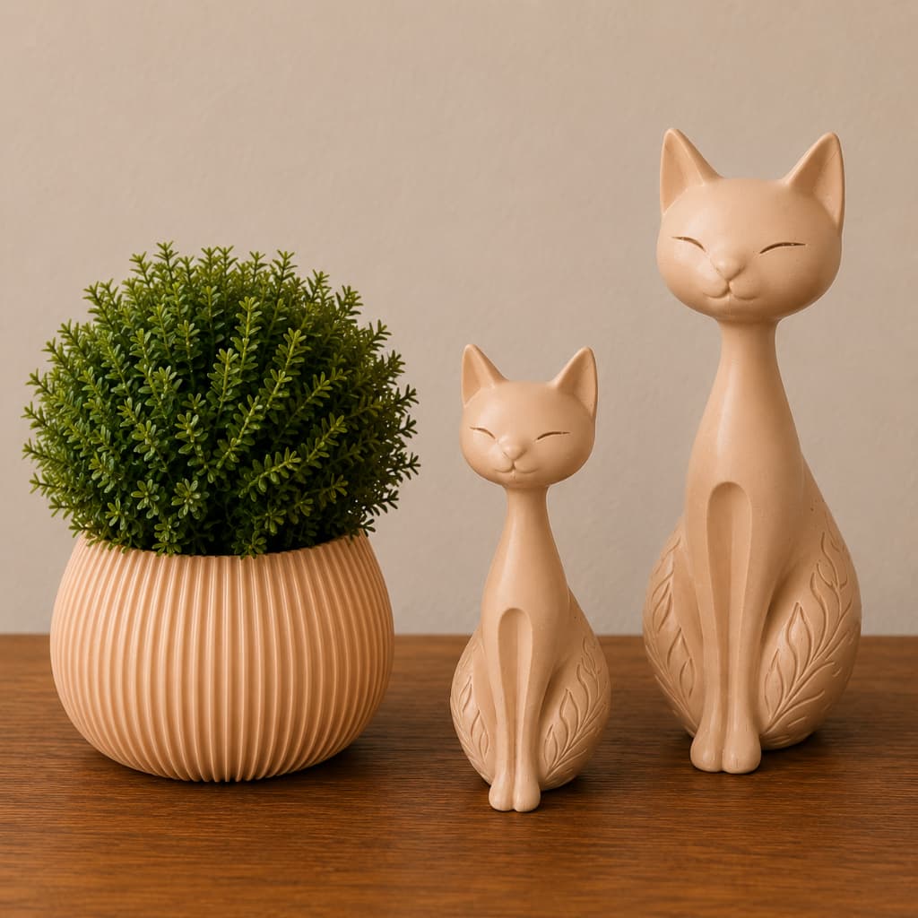Kit Gatos Decorativos Minimalistas Gato Escultura Decoração Moderna Quarto Sala Felino Elegante e vasinho