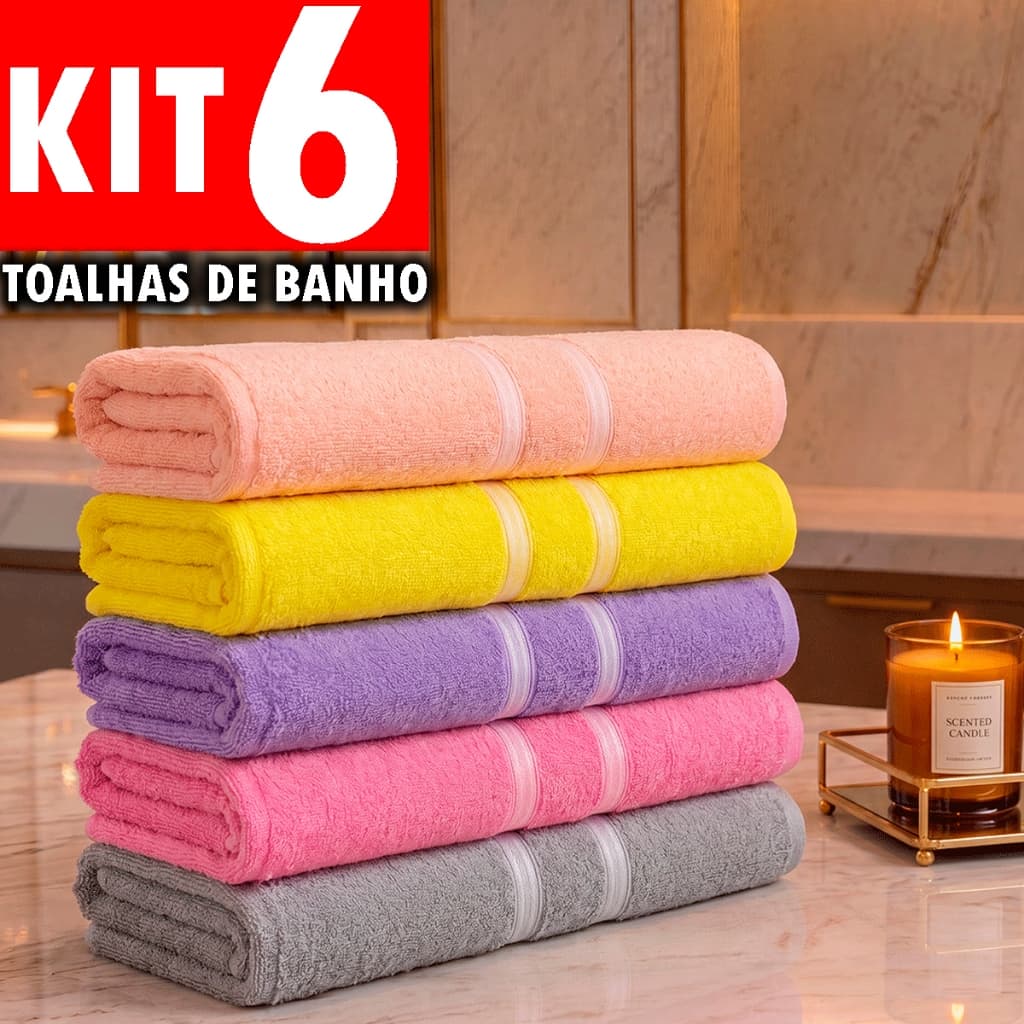 Kit 6 Toalhas de Banho Prime Basic 60x120 Macias 100% Algodão Excelente Custo Benefício