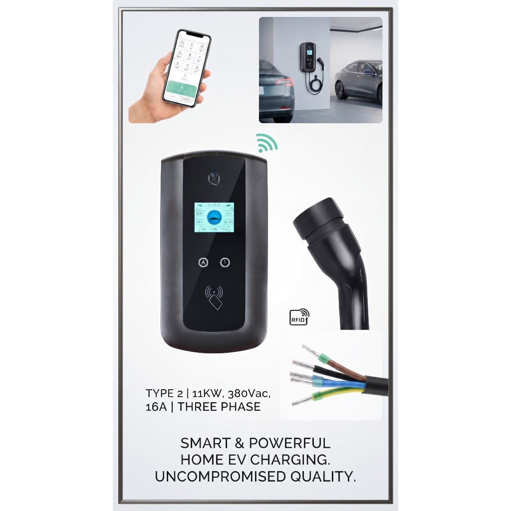 Carregador Wallbox Veículo Elétrico 11kW 16A Trifásico RFID LCD