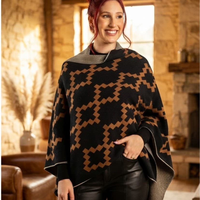 Manta Larga Campeira Pampa Gaúcha Uma Face Tricot Inverno Cachecol de Lã Geométrica Rodeio Country Equestre Longa