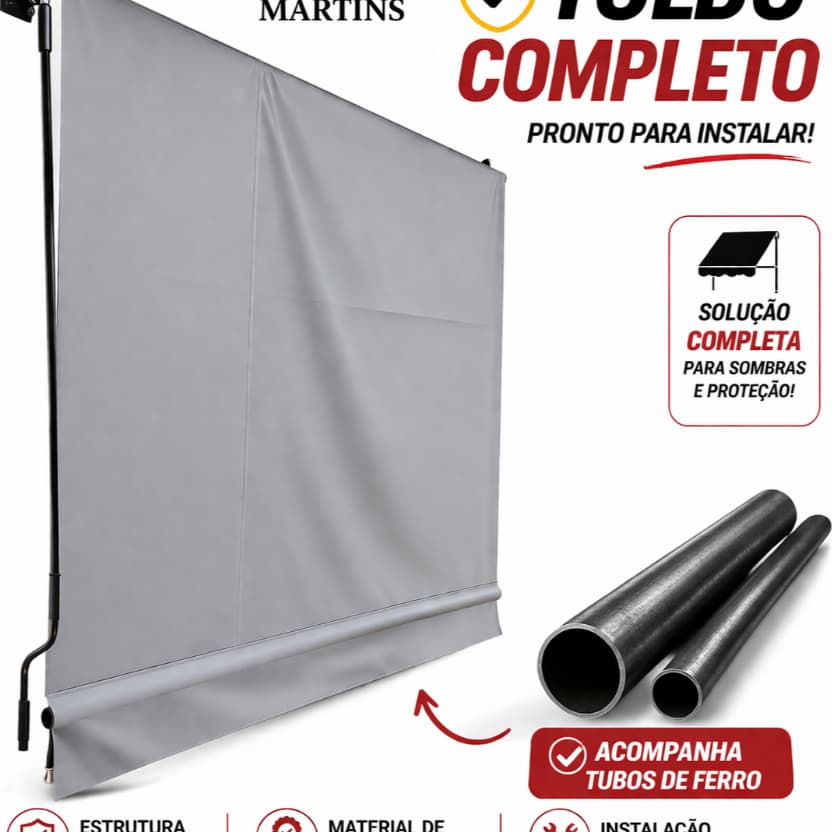 Toldo Cortina Completo | Lona 2,35 x 2,40 | Com Tubo | Impermeável Área Externa Varanda Garagem Sala