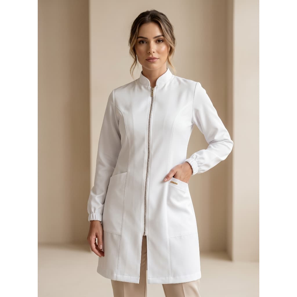 Jaleco Branco Feminino Acinturado Tecido Premium Comfort Enfermagem Biomedicina Farmácia Odontologia Jaleco Art