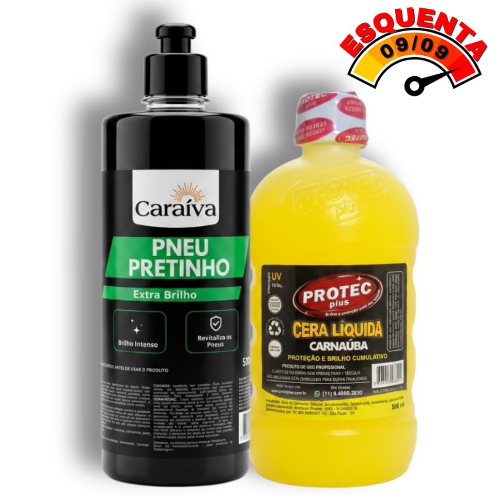 Pneu Pretinho + Cera de Carnaúba - Kit Acabamento Automotivo