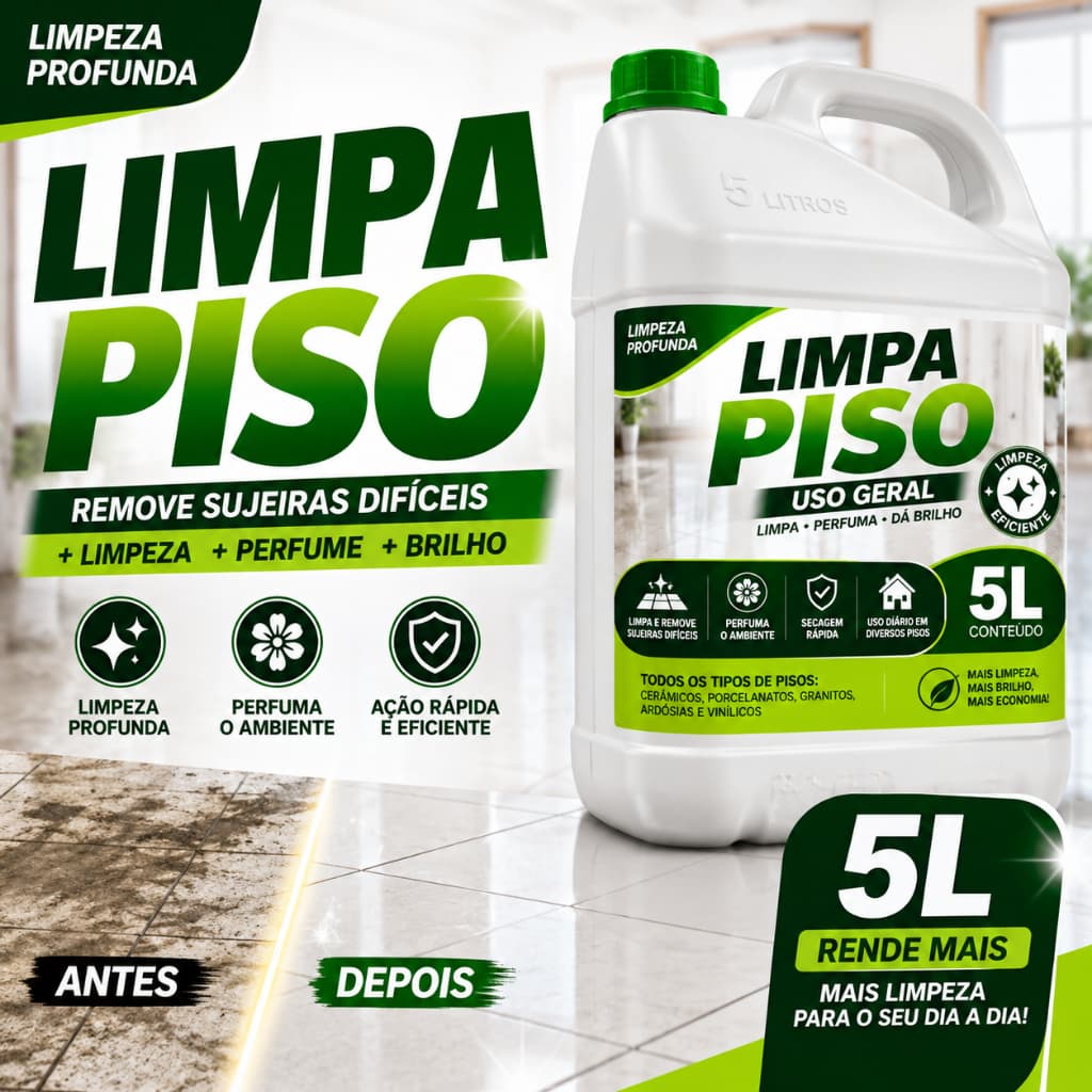 Limpa Piso 5 Litros Limpeza Pesada Profunda Removedor de Sujeira Encardido Uso Geral 5L