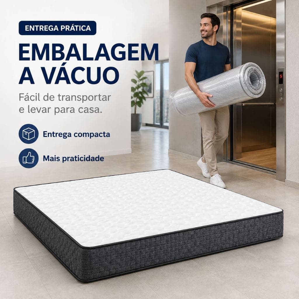 Colchão de Molas Ensacadas 20cm com Embalagem a Vácuo, Fácil de Transportar, Levar pelo Elevador e pela Porta