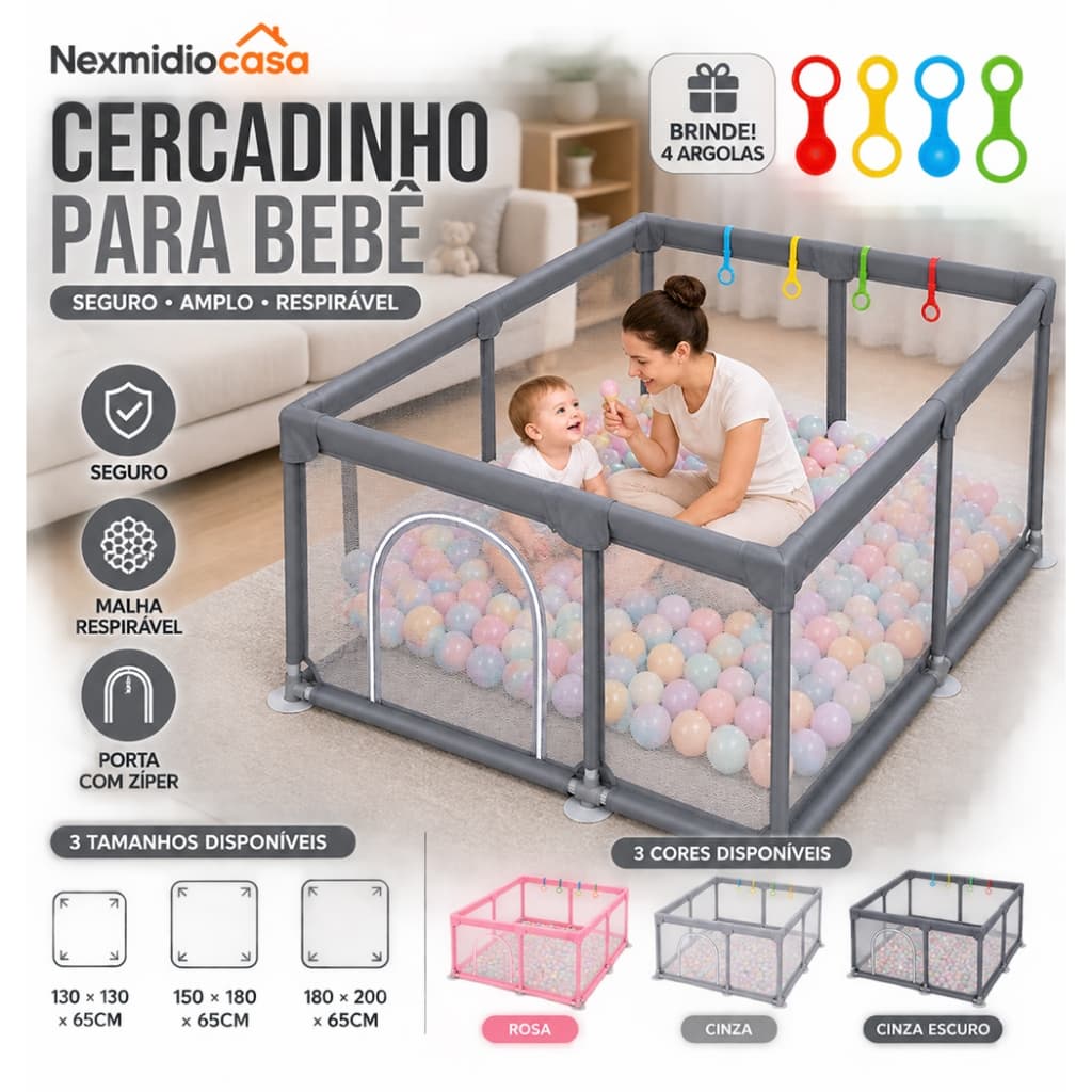 Cercadinho para Bebê Chiqueirinho Infantil Grande Seguro Portátil com Tela Respirável