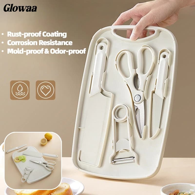 5PCS faca tábua de corte conjunto faca de cozinha conjunto fruta aço inoxidável ferramentas de tesoura vegetal