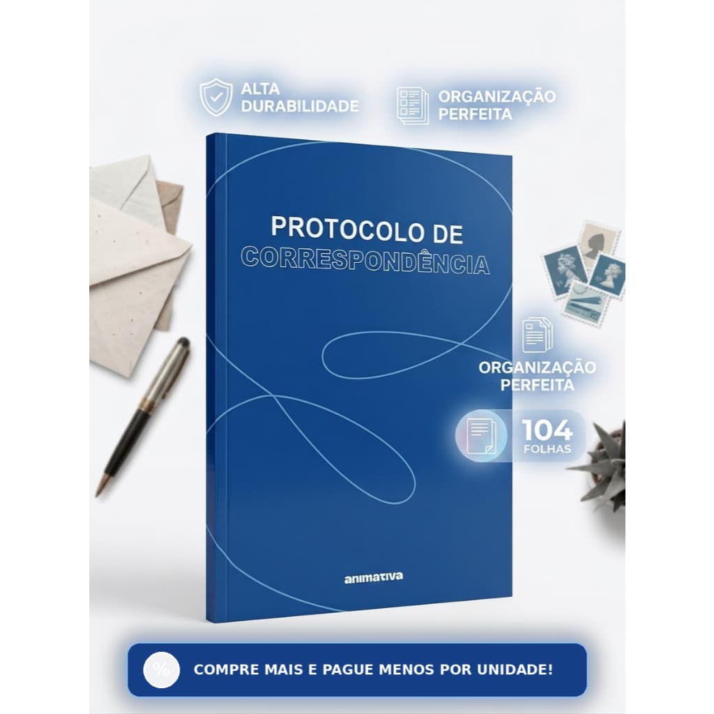 LIVRO PROTOCOLO CORRESPONDENCIA 104 FOLHAS CAPA DURA 1/4 ANIMATIVA SAO DOMINGOS 10020