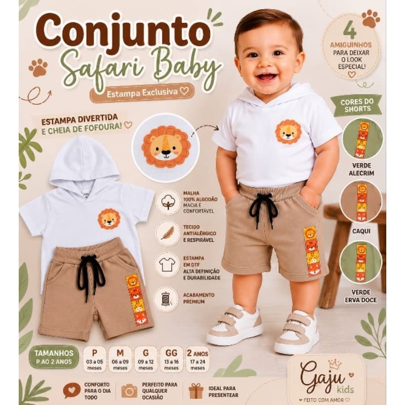 Conjunto Bebê Menino – Camiseta com Capuz malha peruana + Shorts Moletinho