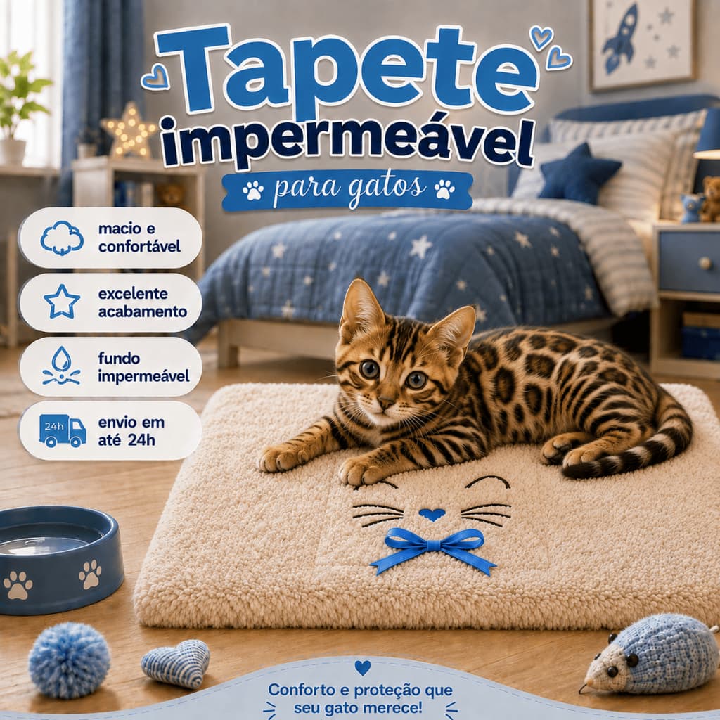 Tapete Pet Fundo Impermeável 50x50cm Sherpa Macio Acolchoado para Gatos e Cachorros