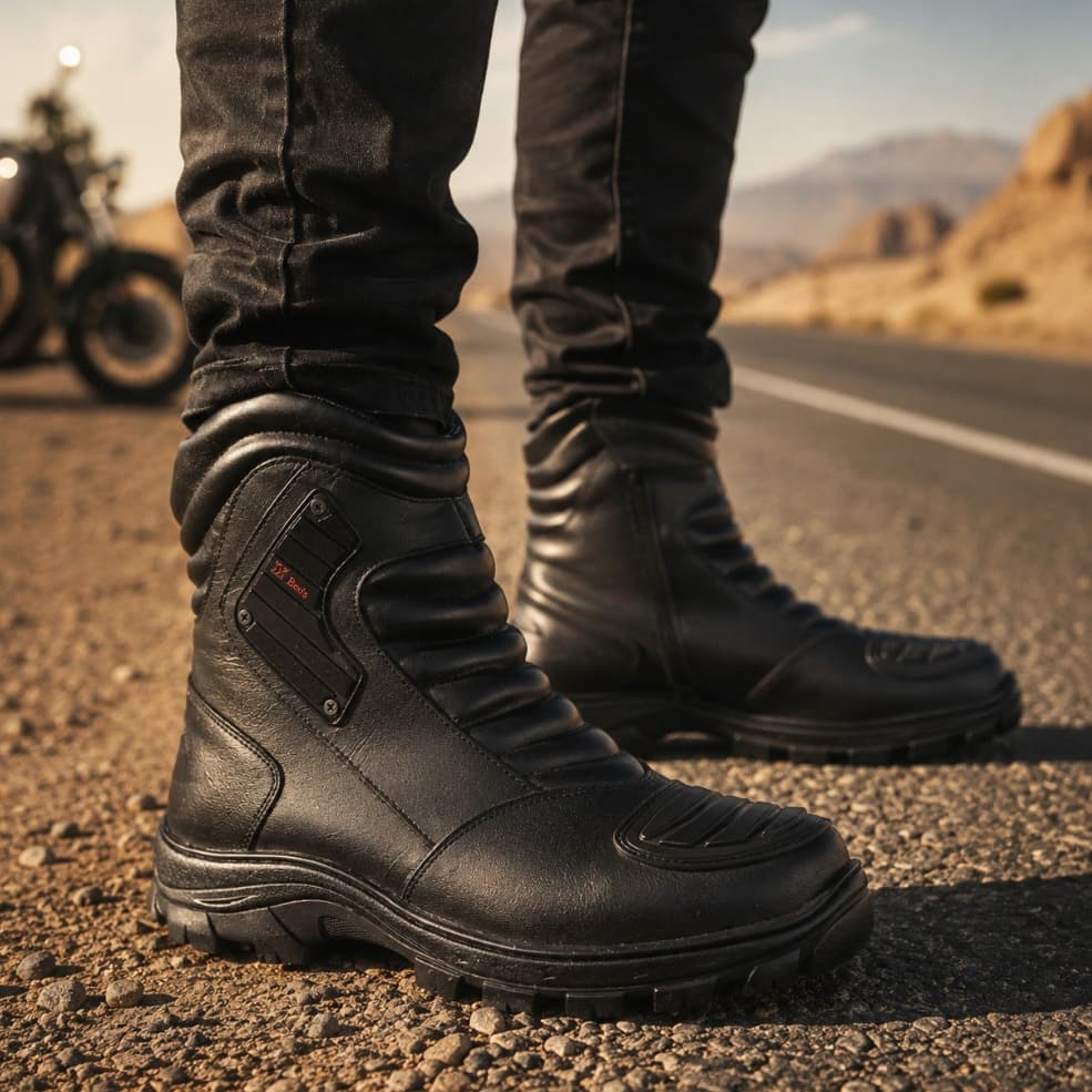 Bota Coturno Motoqueiro Motociclista Cano Médio Couro Legítimo Resistente Confortável Para Trabalho Semi Impermeável