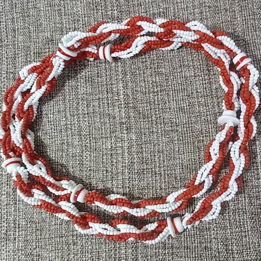 BRAJÁ GUIA 8 FIOS - MALANDRAGEM BRANCO VERMELHO CARTOLA - UMBANDA CANDOMBLÉ ORIXÁ ENTIDADE