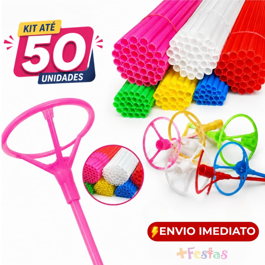 Kit 10/20/30/40/50 Suporte Grande Vareta Para Balão Bexiga Bubble Reforçado 45cm