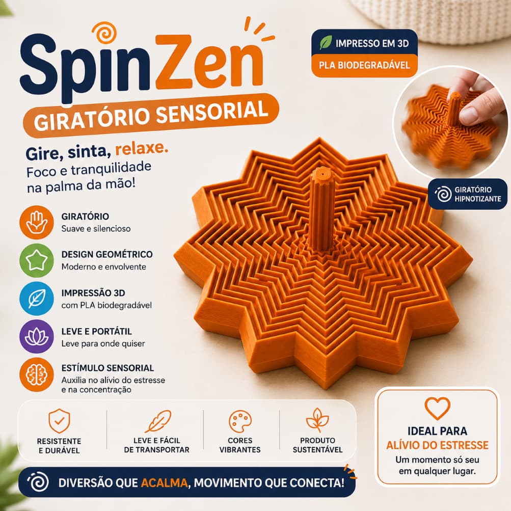 Brinquedo Sensorial Giratório 3D Design Geométrico Antiestresse