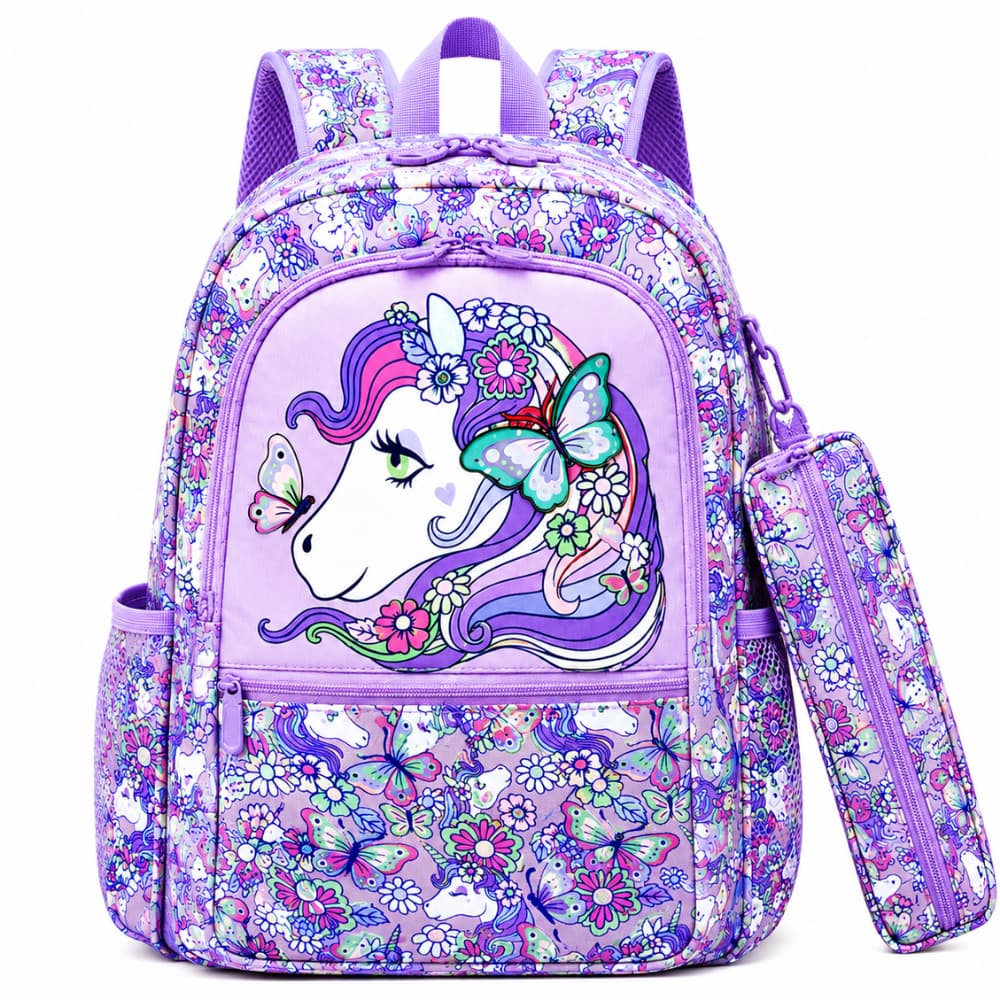 Mochila Escolar De Costas Bolsa Infantil Grande Reforçada + Estojo Impermeável Menina Personagem Unicórnio Criança