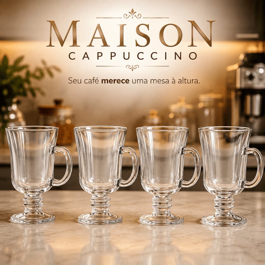 Jogo 4 Canecas de Vidro para Cappuccino 120ml Transparente Elegante Café Latte Chocolate Quente
