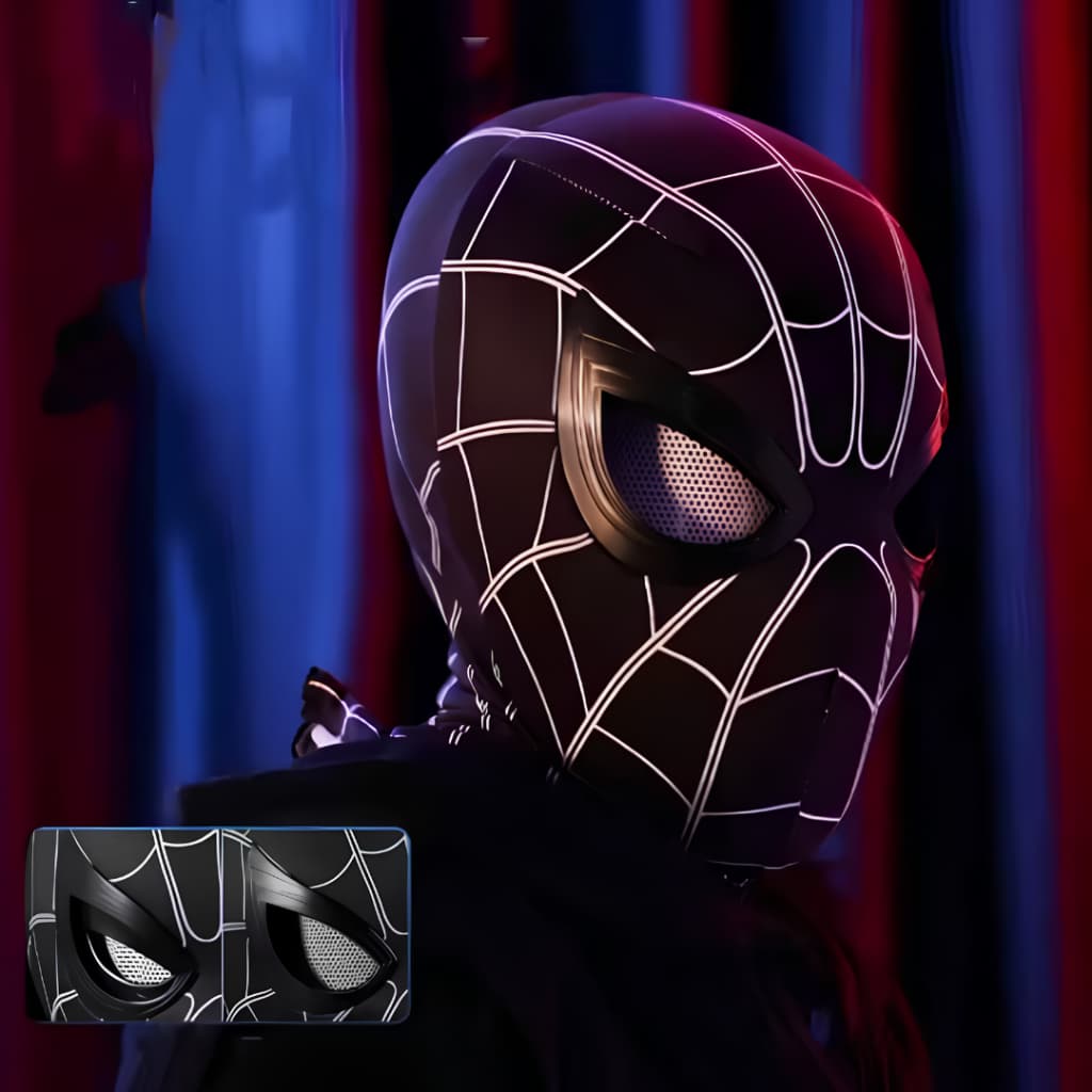 Máscara Homem Aranha Preta Cosplay Olhos Móveis Premium com Face Shell - ENVIO IMEDIATO