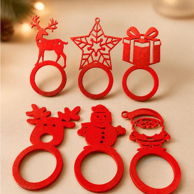 Porta Guardanapo de Natal Enfeite de Mesa Kit 6 Peças