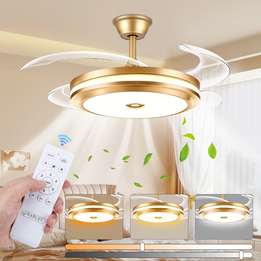 Ventilador de Teto Retrátil 42" com Luz LED 3 Cores 6 Velocidades Controle Remoto Bivolt 110V/127V/220V
