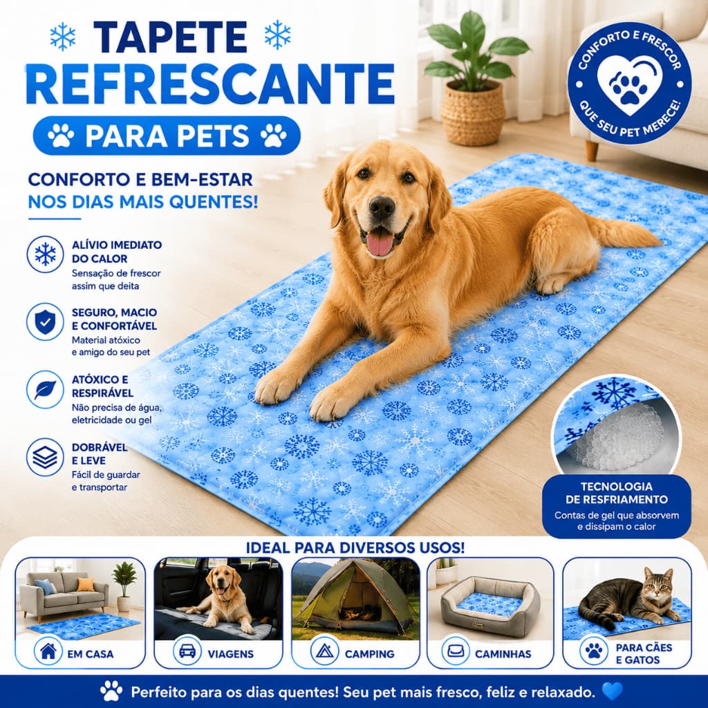 Tapete Gelado Refrescante Para Pet 150x50cm Cachorro Gato Grande Durável