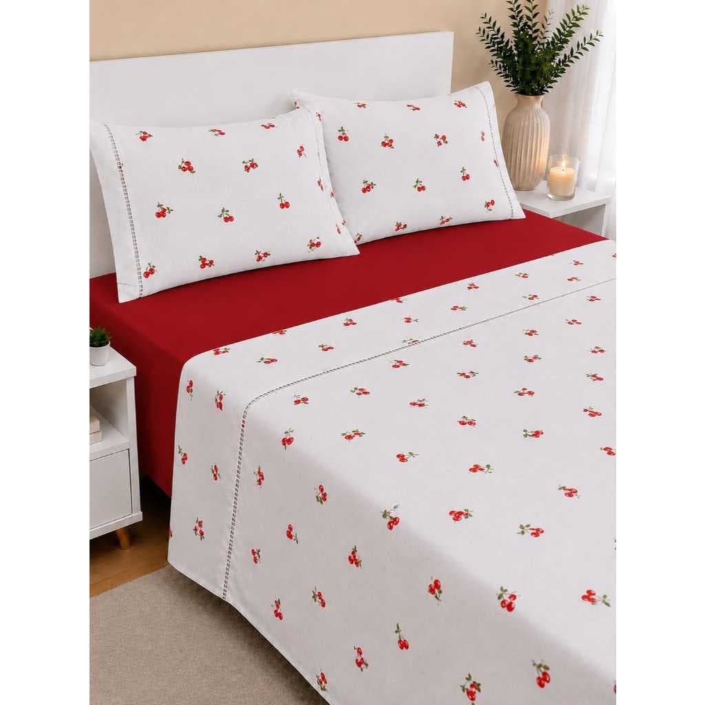 Jogo de Lençol Completo Casal e Queen 4 Peças Algodão Lençóis e Fronhas Ponto Palito Roupa de Cama