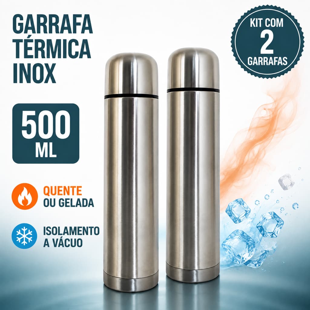 Garrafa Térmica Inox 500ml a Vácuo Dupla Camada para Café Água Quente e Gelada