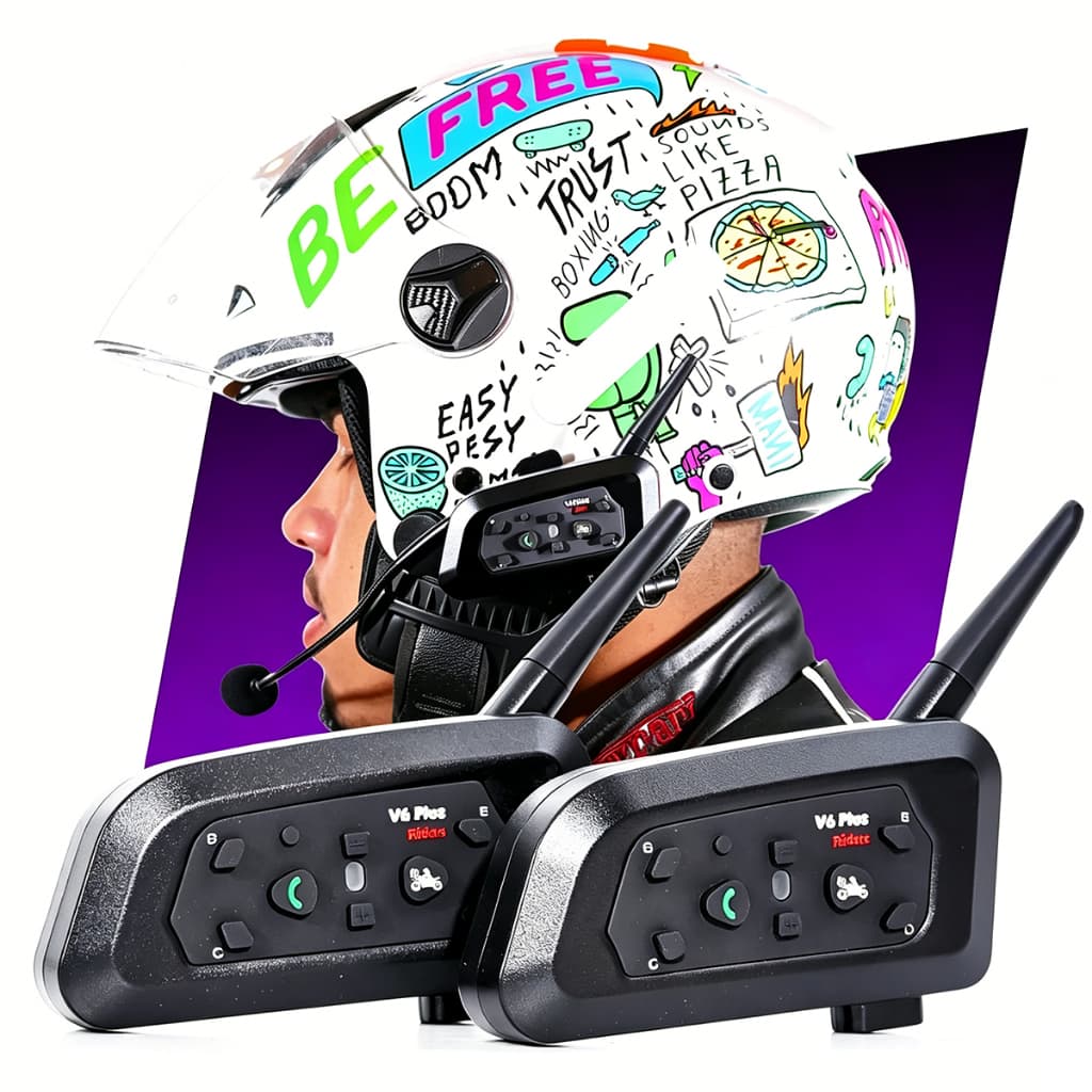 V6 Plus Intercomunicador Moto Bluetooth 5.1 6P Redutor de Ruído Rádio FM Resistente IP65 1.2KM Pronta Entrega