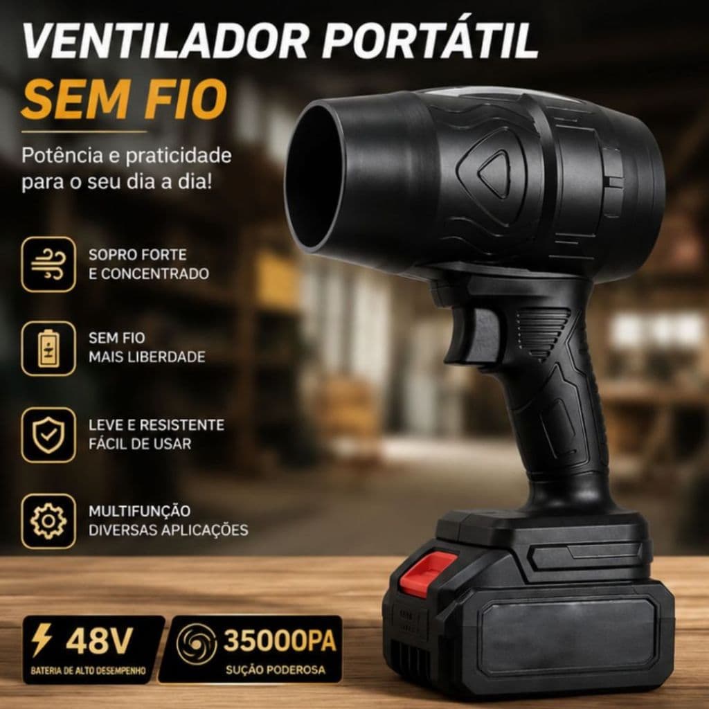 Soprador Turbo Portátil Bateria 48V Soprador e Aspirador De Ar Ultra Potente 35000PA Limpeza Veicular e Eletrônicos.Ele