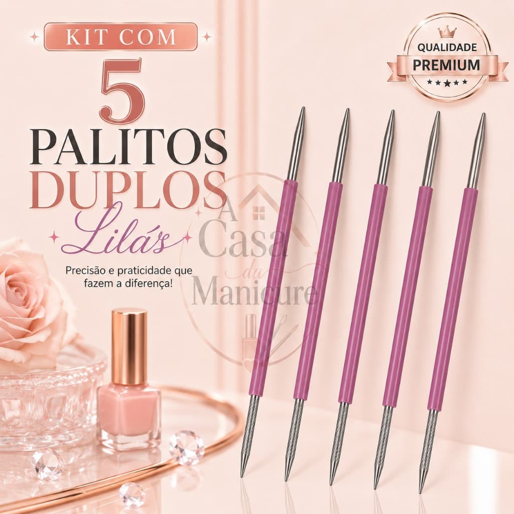 Kit 5 Palitos Duplos Lilás Manicure Profissional - A Casa Da Manicure