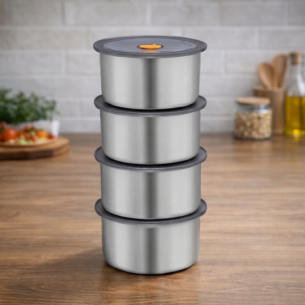 Kit 4 Potes Herméticos Inox 450ml Organização Cozinha