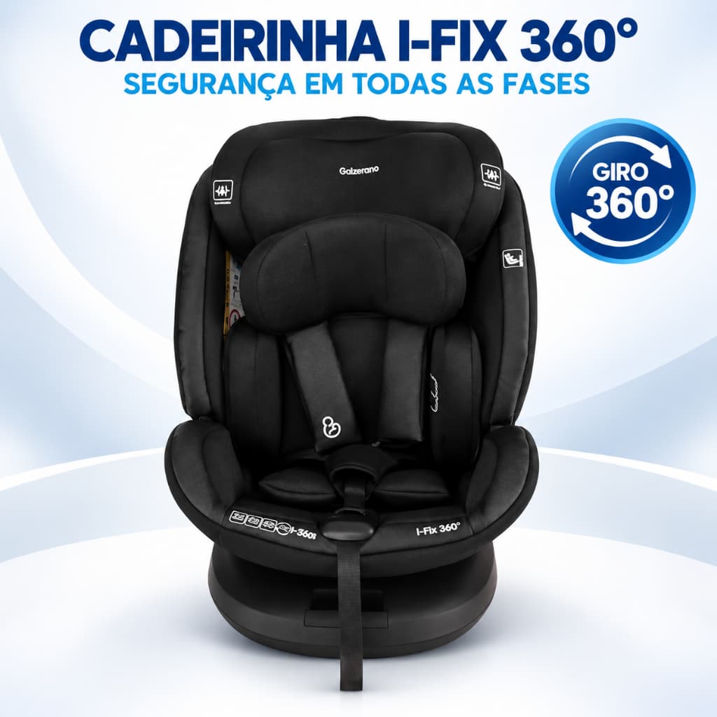 Cadeirinha Galzerano I-Fix 360° Isofix i-Size 40 a 150cm Preta