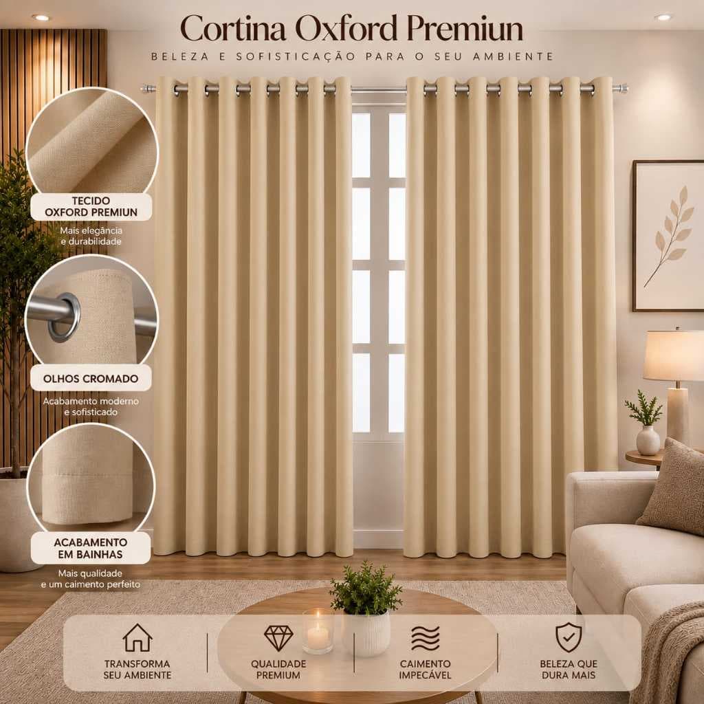 Cortina Oxford Premiun 3,00x2,30 Para Sala e Quarto Com Ilhos Cromado