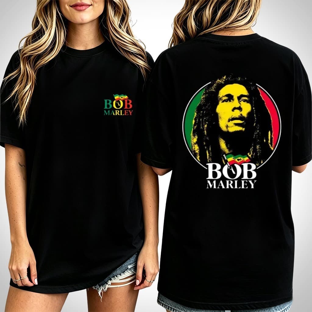 Camisa Oversized 100% Algodão Bob Marley Retrato nas Costas, Camiseta para Fãs de Reggae Feminina